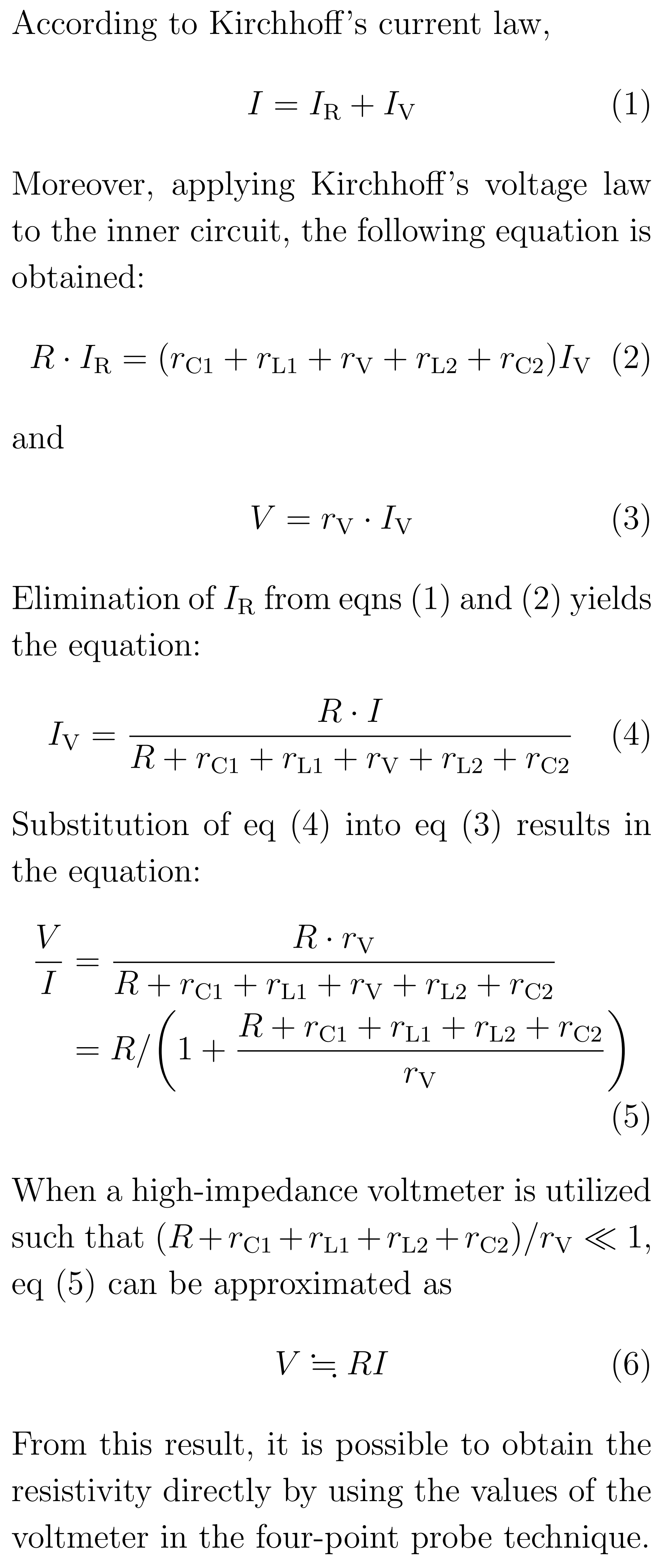 Caption of the four-point probe technique and its equivalent circuit